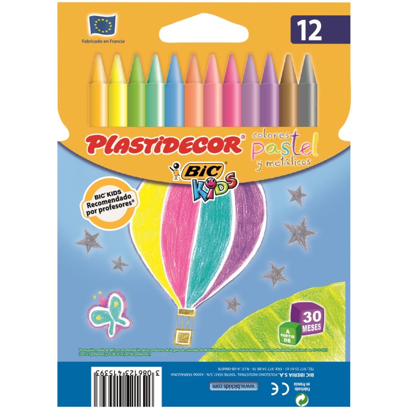 12-PLASTIDECOR COLORS PASTEL SUTRITS(12)